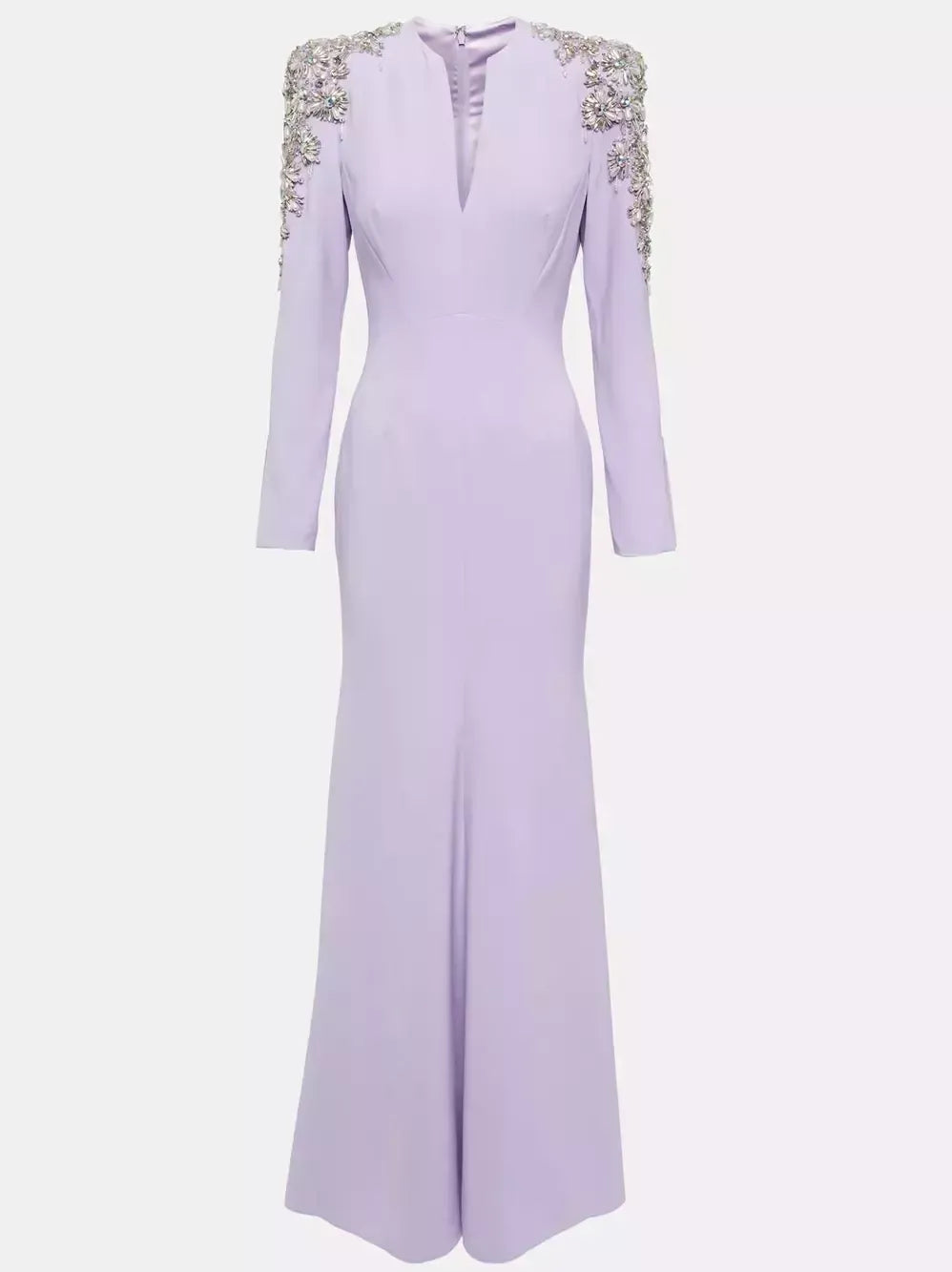 Embellished-Shoulder V-Neck Gown in Lavender - S - Dresses