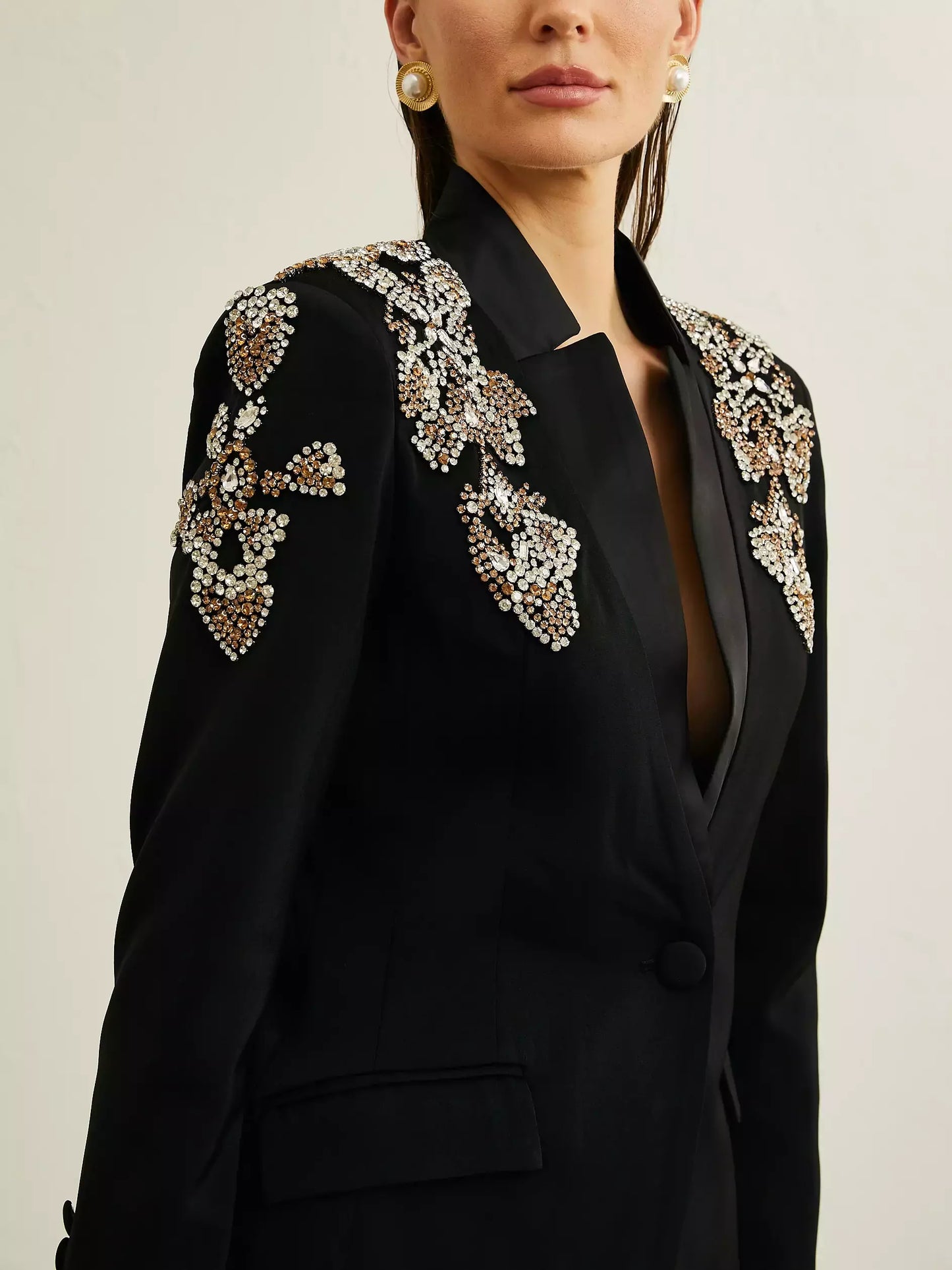 Embellished Single-Breasted Blazer and Split Pant Suit - Suits & Sets