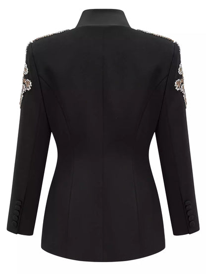 Embellished Single-Breasted Blazer and Split Pant Suit - Suits & Sets