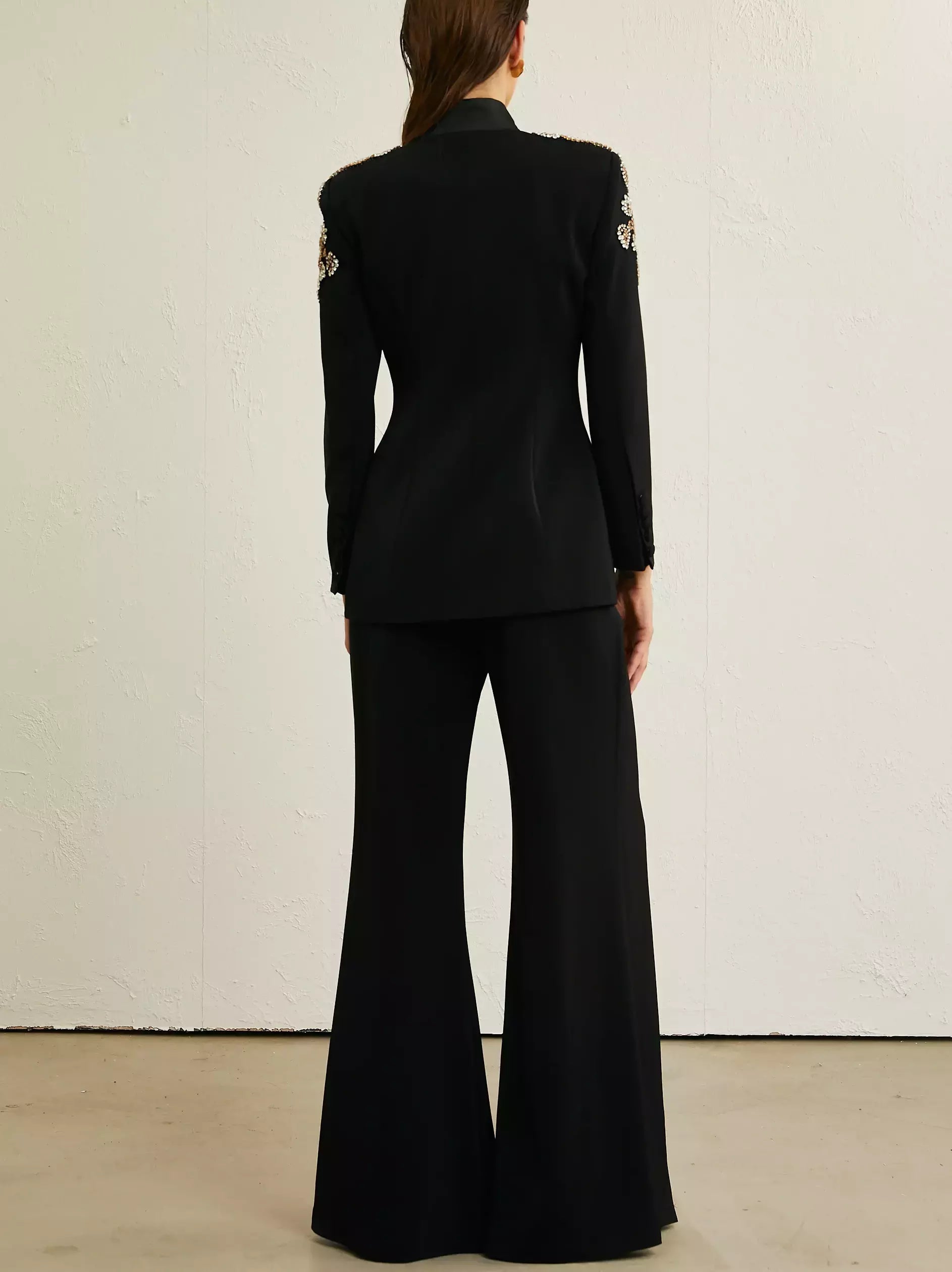 Embellished Single-Breasted Blazer and Split Pant Suit - Suits & Sets