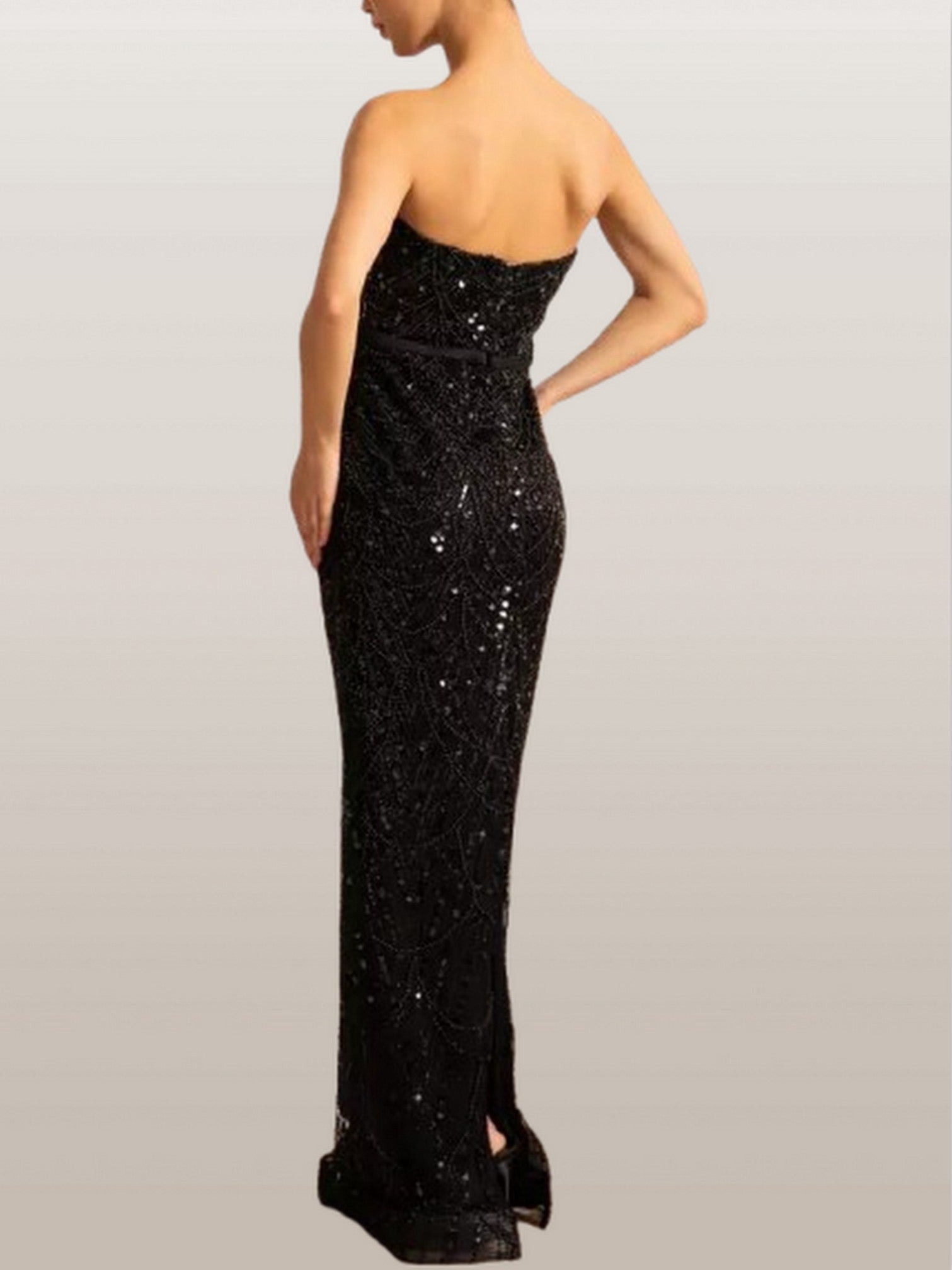 Embellished Sleeveless Gown with Cape in Black - Dresses