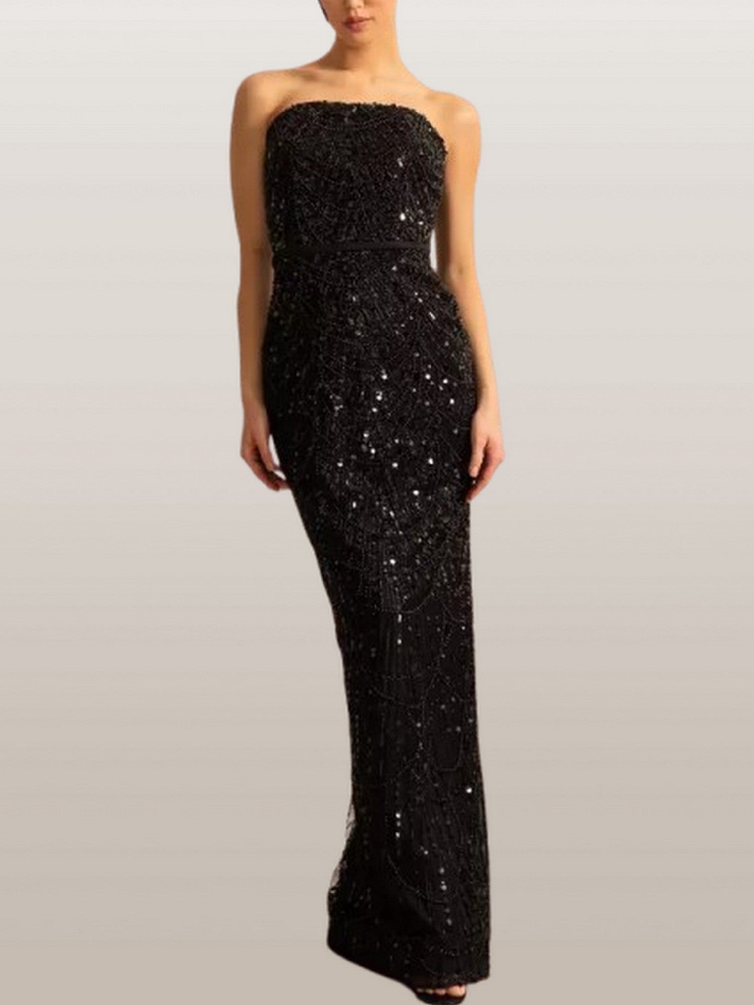 Embellished Sleeveless Gown with Cape in Black - Dresses