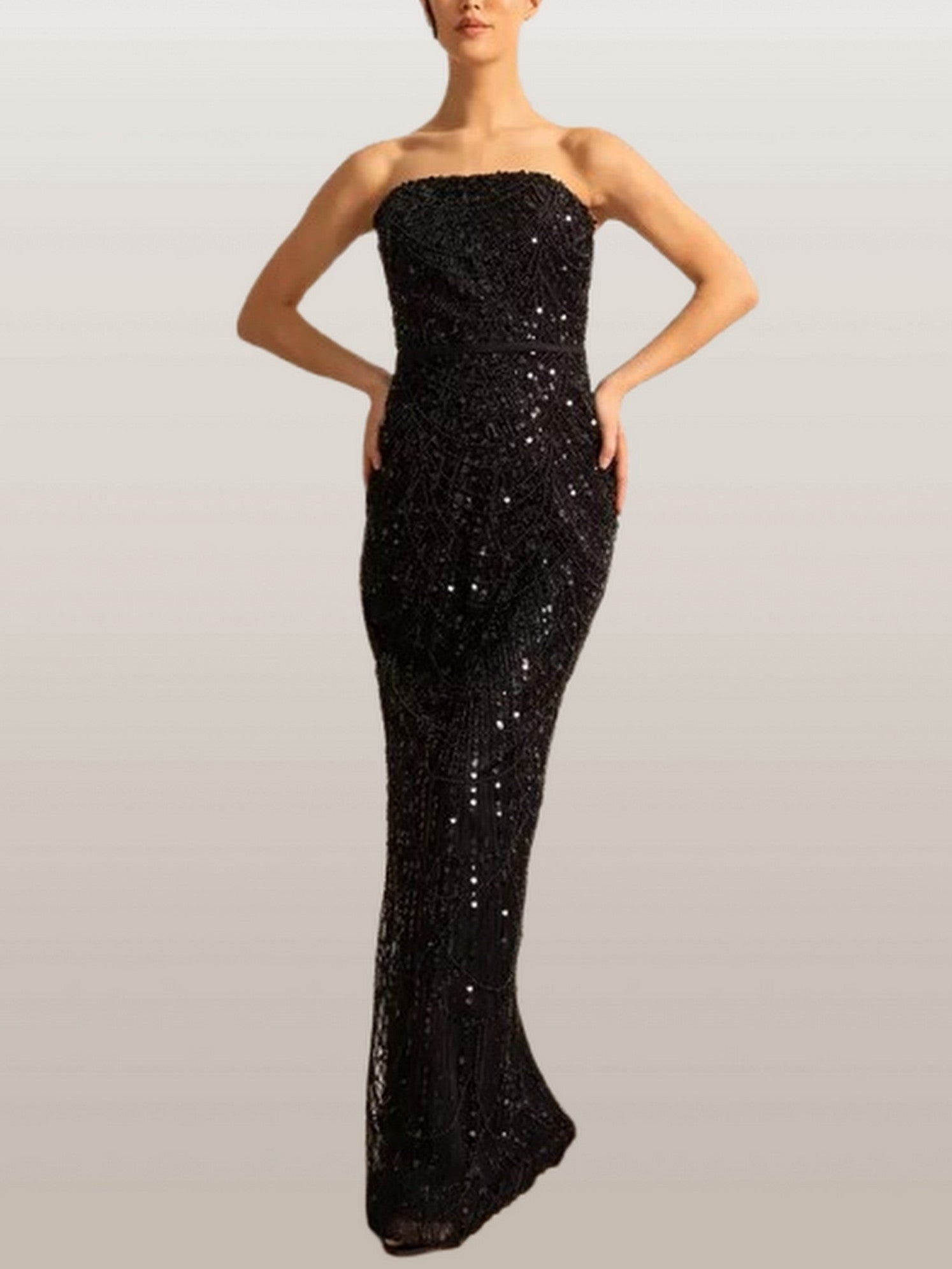 Embellished Sleeveless Gown with Cape in Black - Dresses