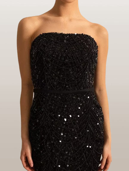 Embellished Sleeveless Gown with Cape in Black - Dresses