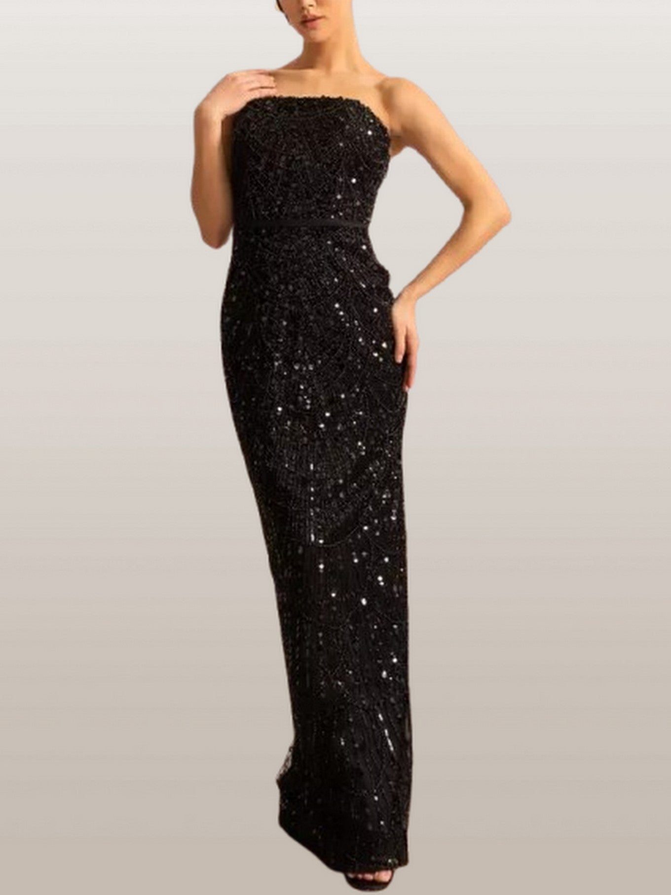 Embellished Sleeveless Gown with Cape in Black - Dresses