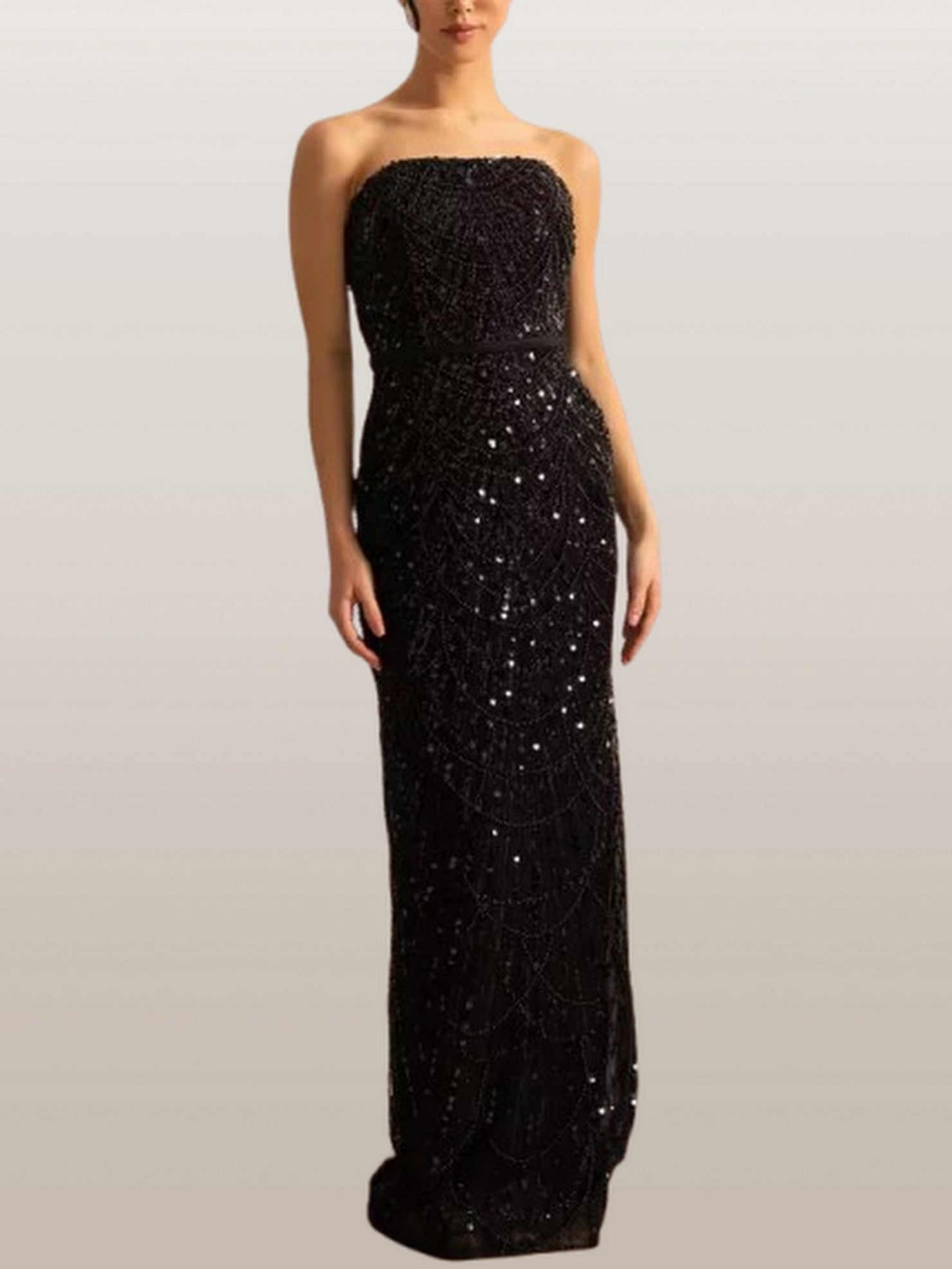 Embellished Sleeveless Gown with Cape in Black - Dresses