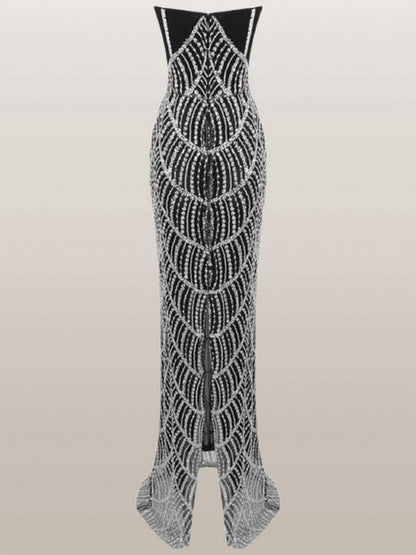 Embellished Structured Strapless Long Gown - Dresses