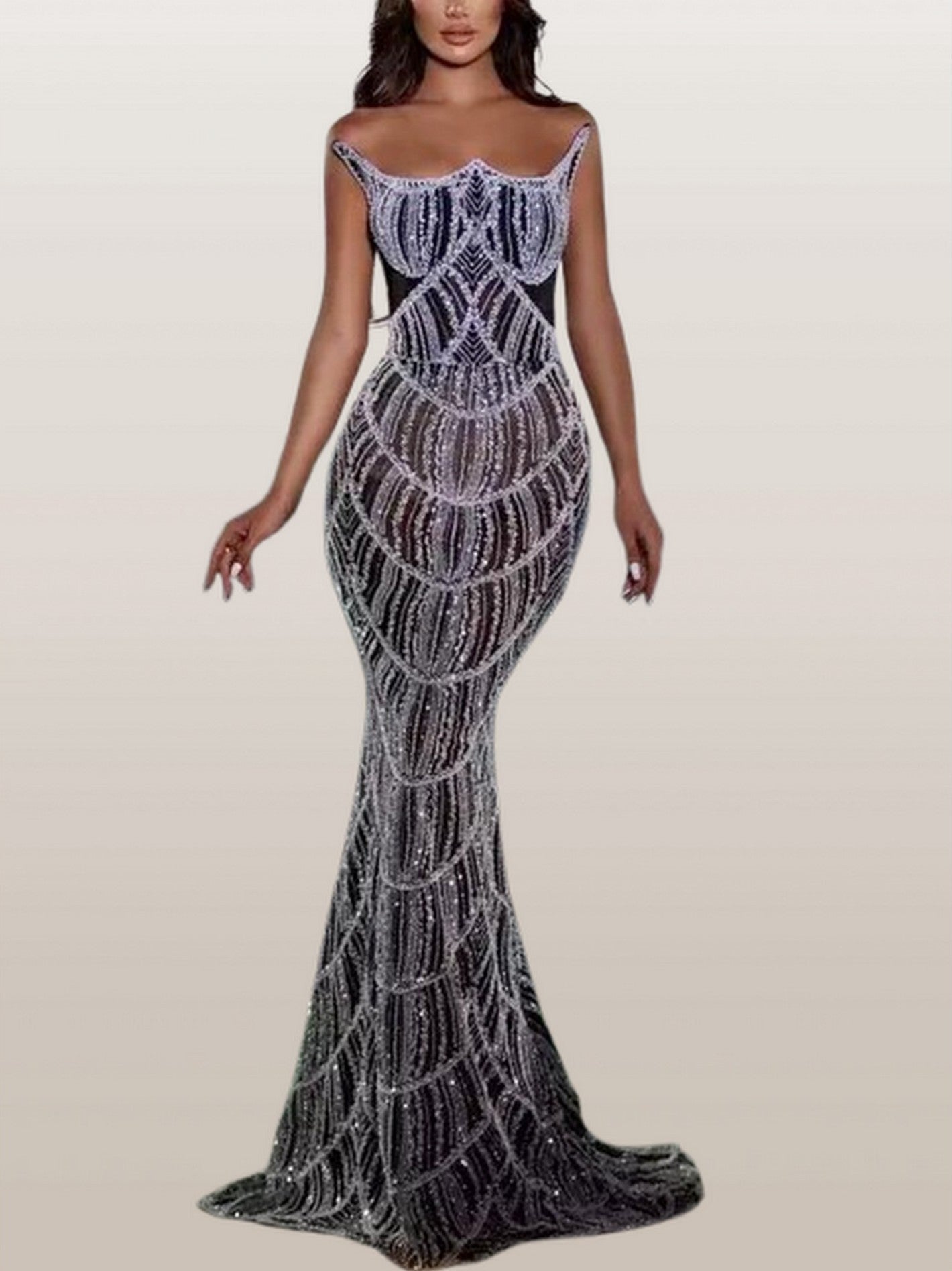 Embellished Structured Strapless Long Gown - Medium - Dresses