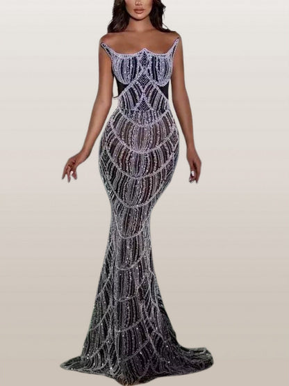 Embellished Structured Strapless Long Gown - Small - Dresses
