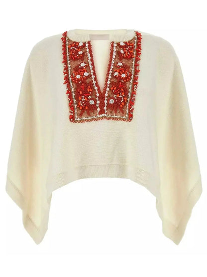 Embellished V-Neck Cashmere-Blend Sweater - Sweaters & Knitwear