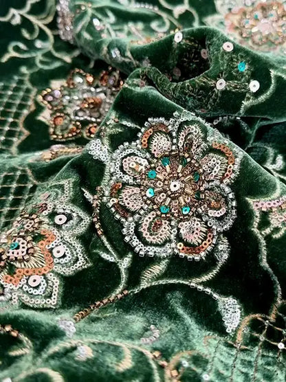 Embellished Velvet Column Skirt with Embroidery - Skirts