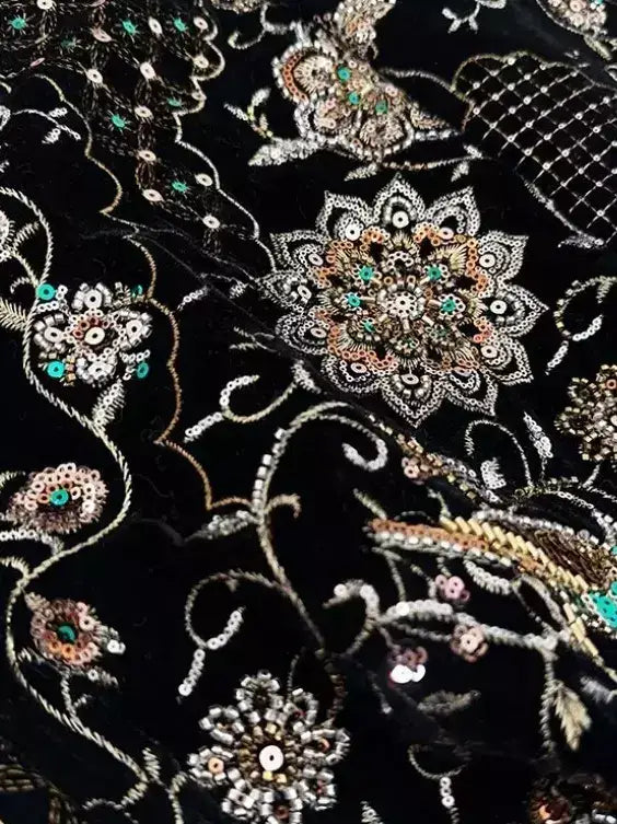 Embellished Velvet Column Skirt with Embroidery - Skirts