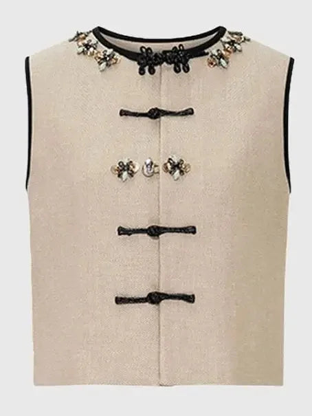 Embellished Wool and Linen Cropped Vest Top - Tops