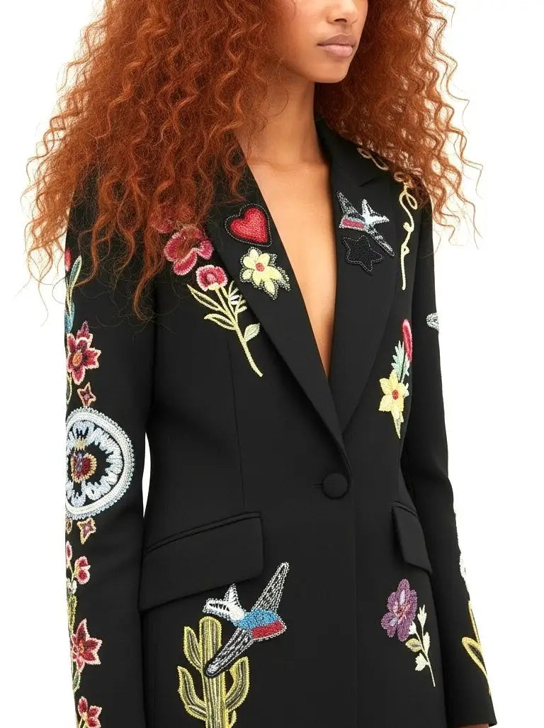Embroidered Black Blazer and Pant Set - Suits & Sets