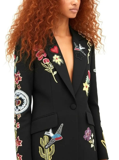 Embroidered Black Blazer and Pant Set - Suits & Sets