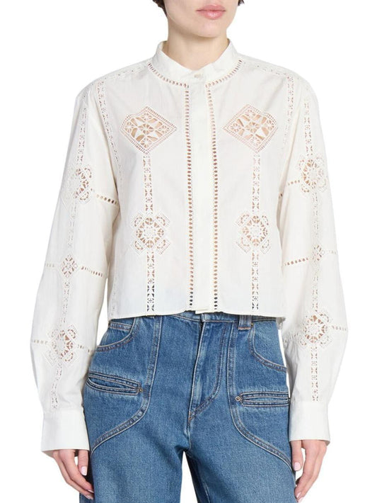 Embroidered Cotton White Blouse - Tops