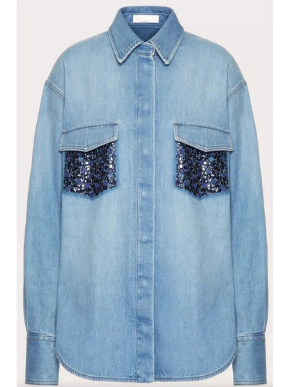 Embroidered Denim Shirt - Tops