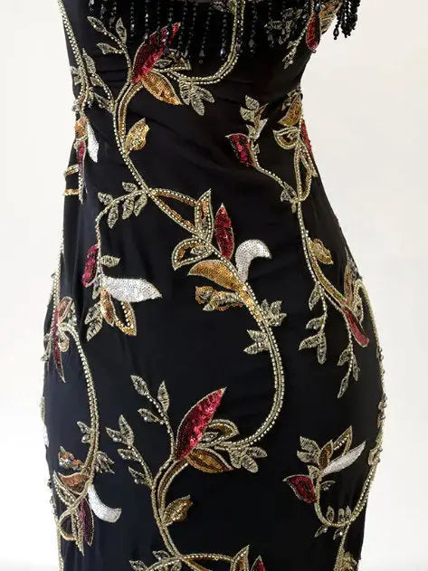 Embroidered Floral High-Low Midi Dress with Fringe - Dresses