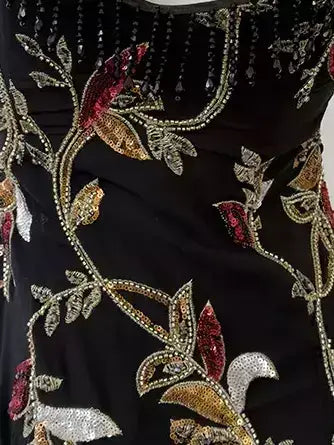 Embroidered Floral High-Low Midi Dress with Fringe - Dresses