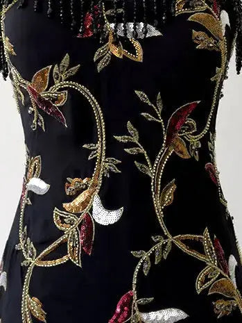 Embroidered Floral High-Low Midi Dress with Fringe - Dresses