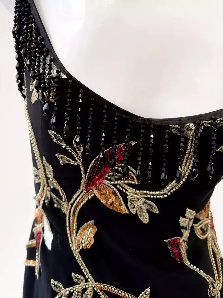 Embroidered Floral High-Low Midi Dress with Fringe - Dresses