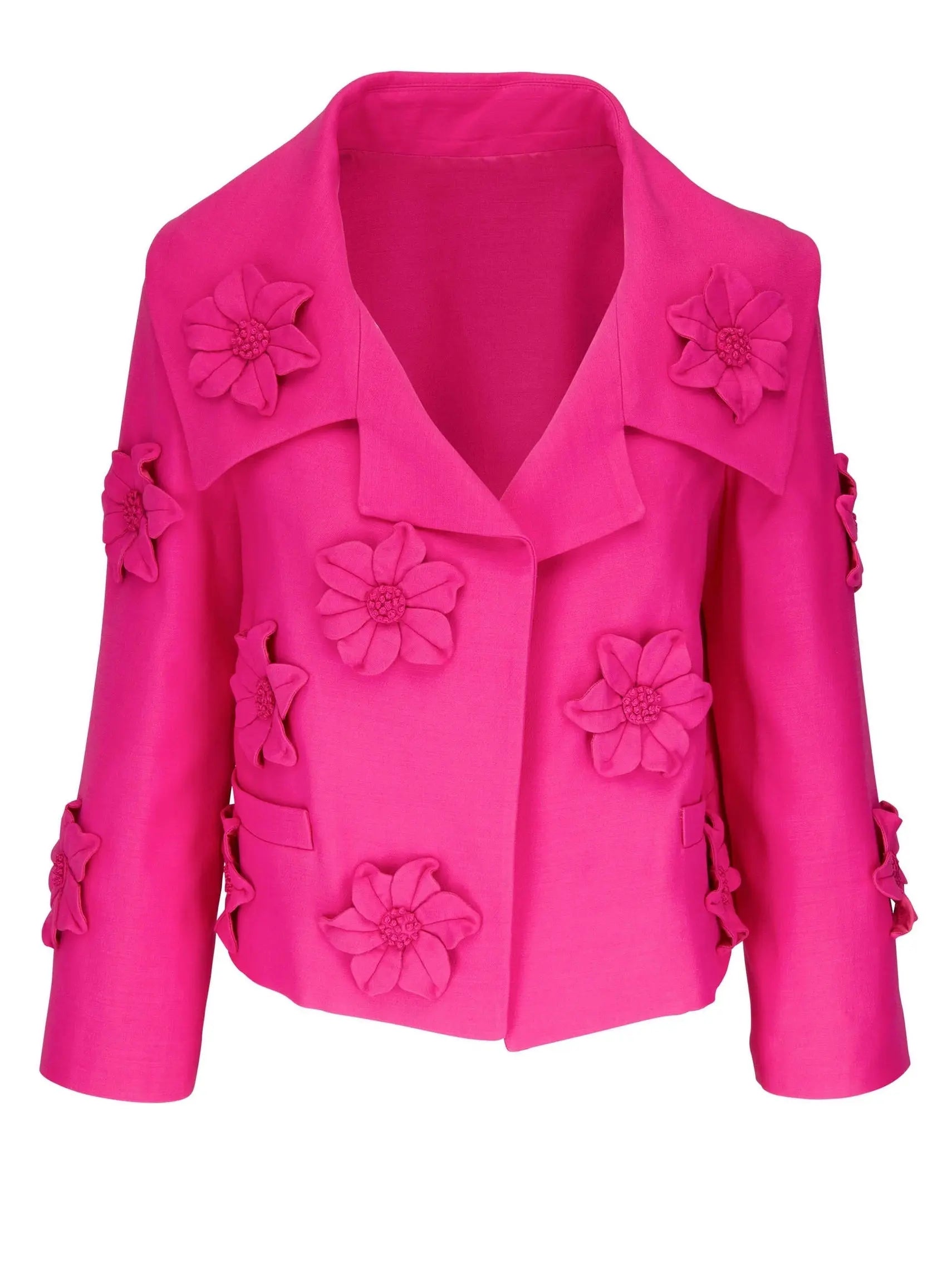 Embroidered Flower Jacket in Fuchsia Pink - Jackets