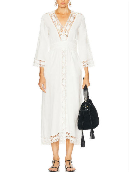 Embroidered Linen and Cotton Lace-Trim Dress - Dresses