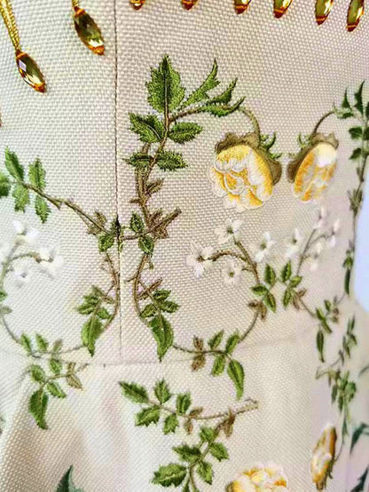 Embroidered Strapless Midi Dress with Beading - Dresses