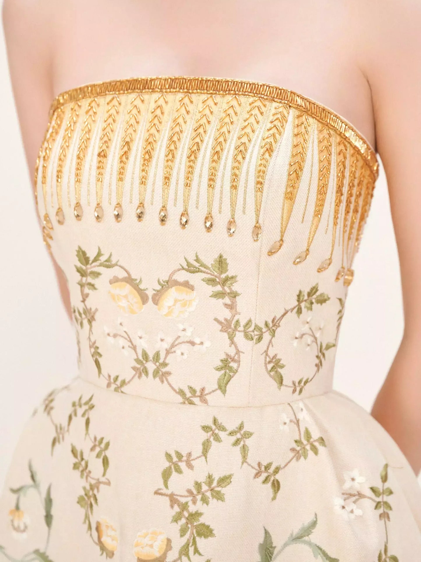 Embroidered Strapless Midi Dress with Beading - Dresses