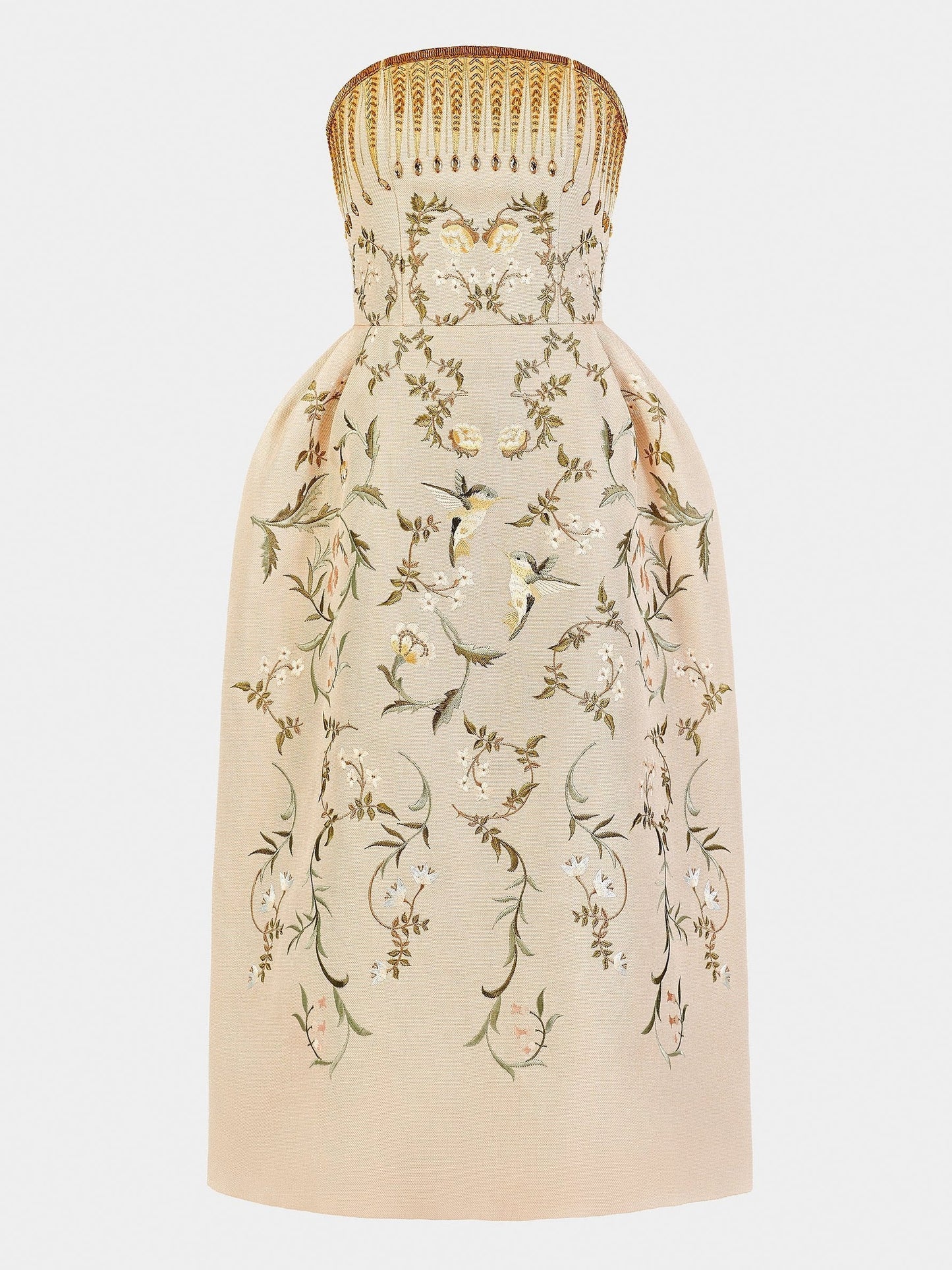Embroidered Strapless Midi Dress with Beading - Dresses