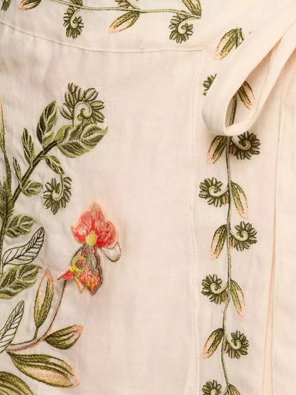 Embroidered Wrap Linen Mini Skirt - Skirts