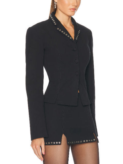 Eyelet-Embellished Black Mini Skirt - Skirts