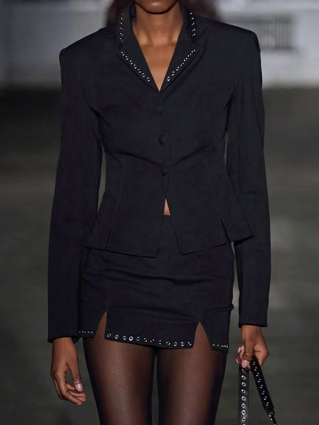 Eyelet-Embellished Black Mini Skirt - Skirts