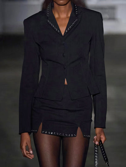 Eyelet-Embellished Black Mini Skirt - Skirts