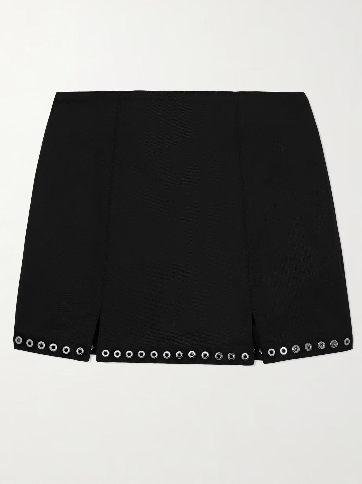 Eyelet-Embellished Black Mini Skirt - Skirts