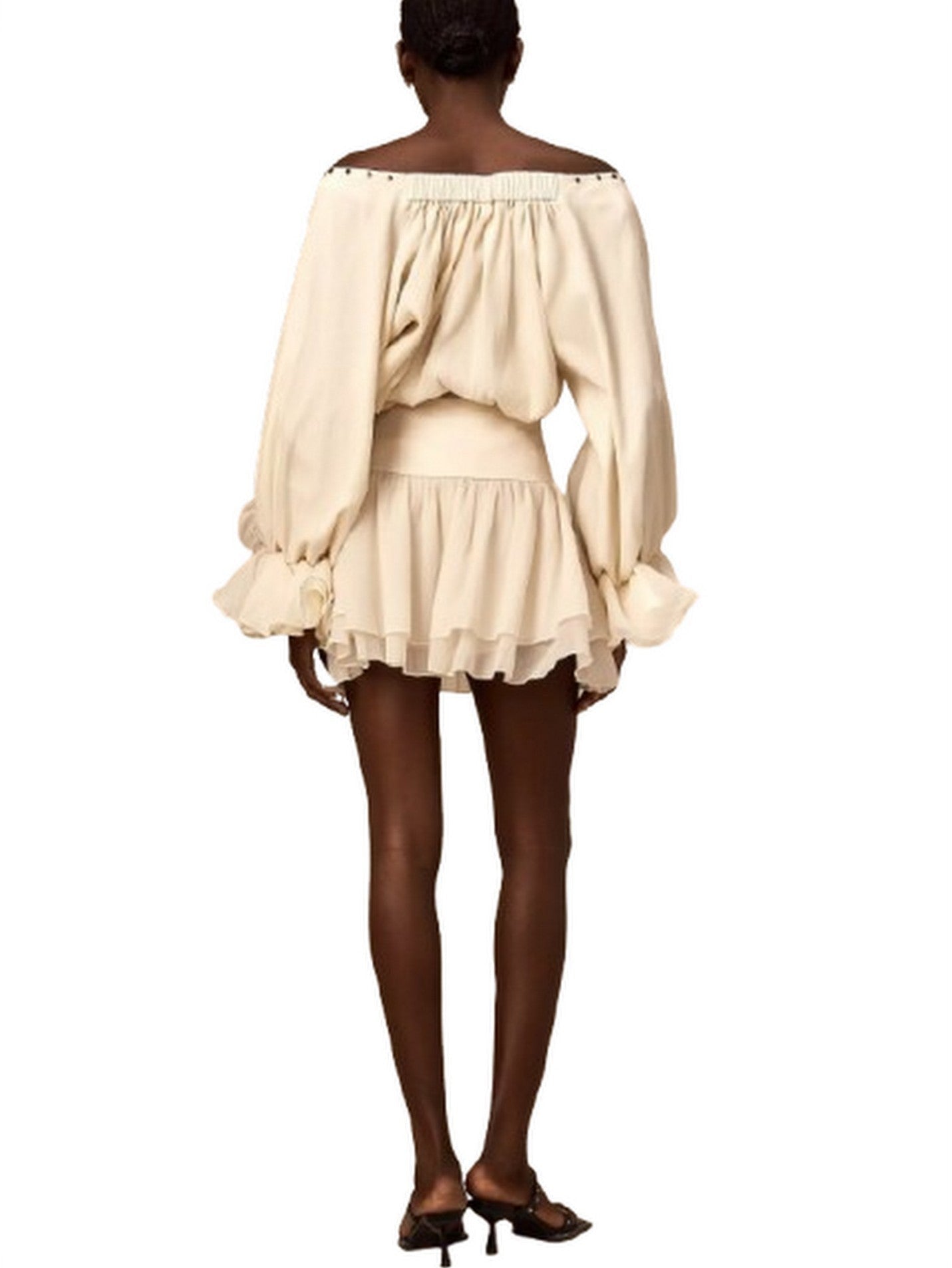 Eyelet Lace-Up Floral Appliqued Blouse and Skirt Set - Suits & Sets