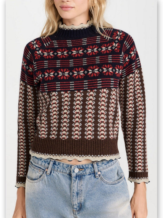 Fair Isle Pattern Ruffle-Edge Sweater - Sweaters & Knitwear