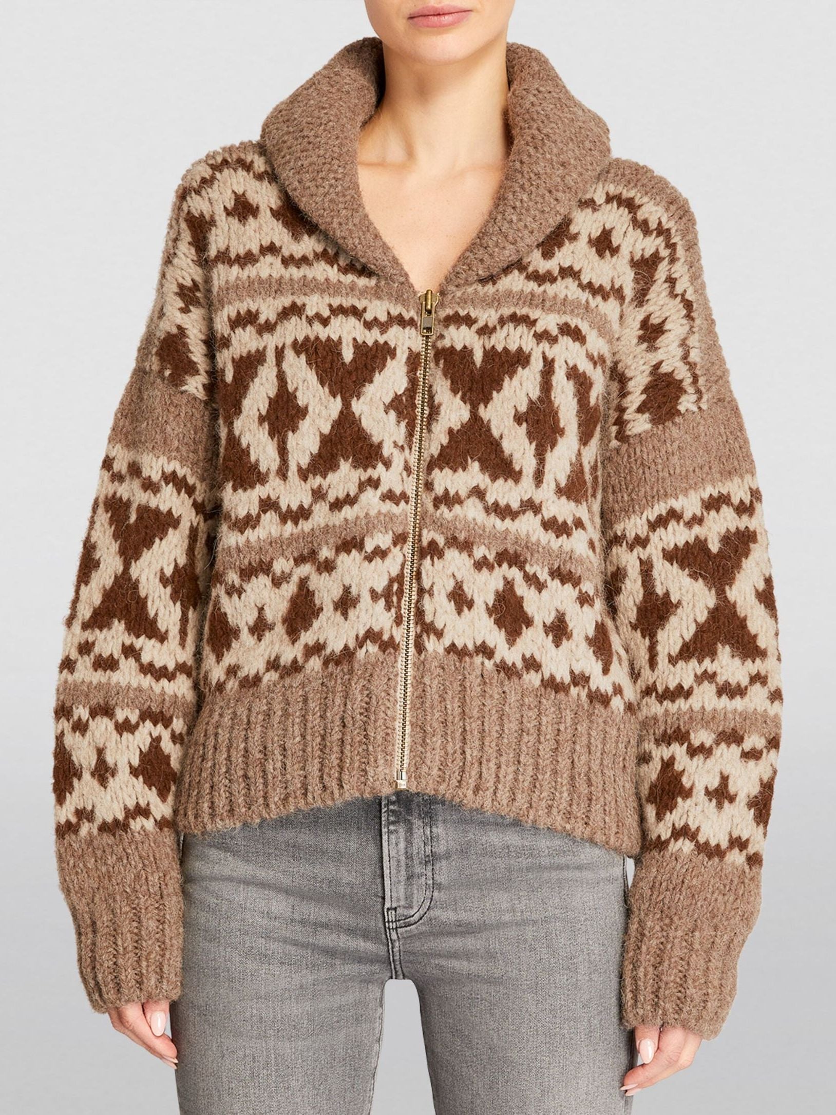 Fair Isle Zip-Up Cardigan Sweater - Sweaters & Knitwear