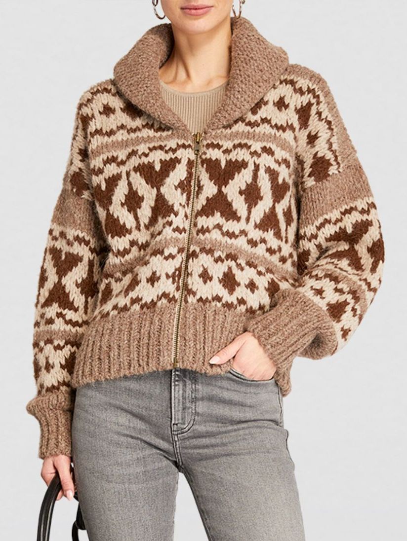 Fair Isle Zip-Up Cardigan Sweater - Sweaters & Knitwear