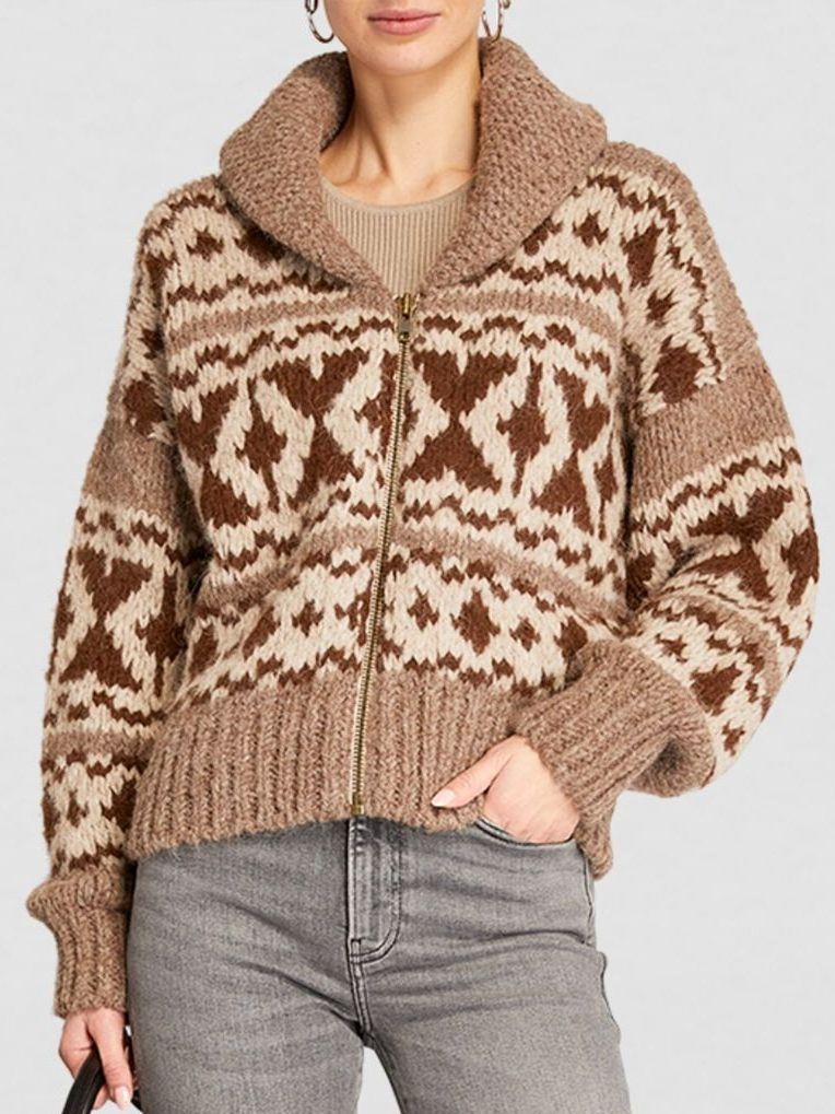 Fair Isle Zip-Up Cardigan Sweater - Sweaters & Knitwear