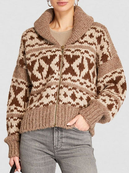 Fair Isle Zip-Up Cardigan Sweater - Sweaters & Knitwear