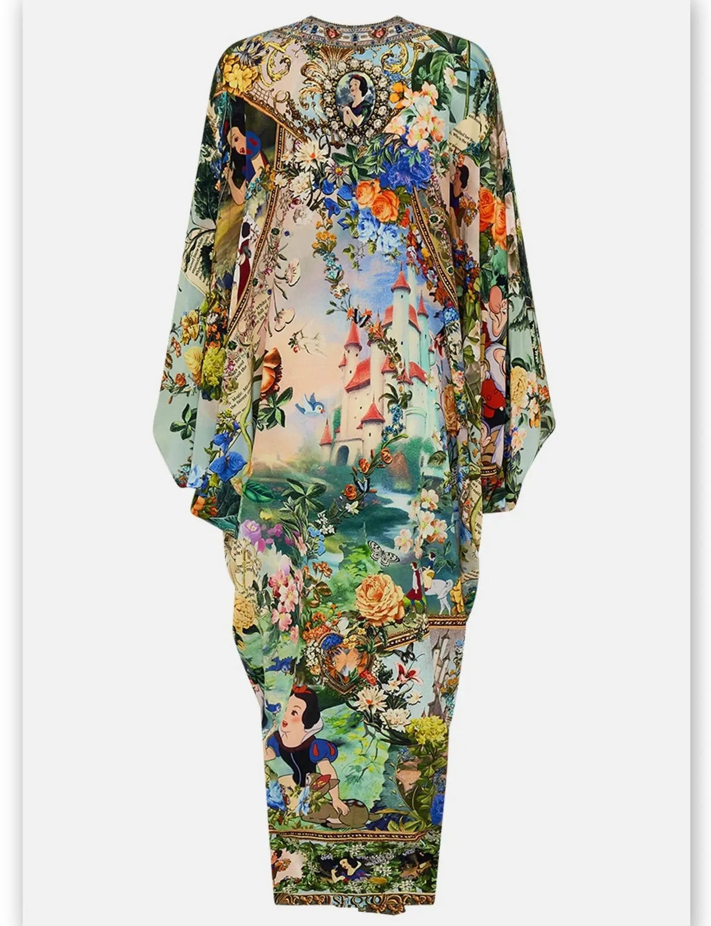 Fairy Tale and Floral Printed Silk Kaftan Dress - One size - Dresses