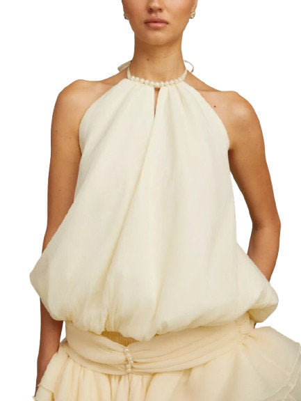 Faux-Pearl Halter-Neck Sleeveless Tiered Mini Dress - Dresses