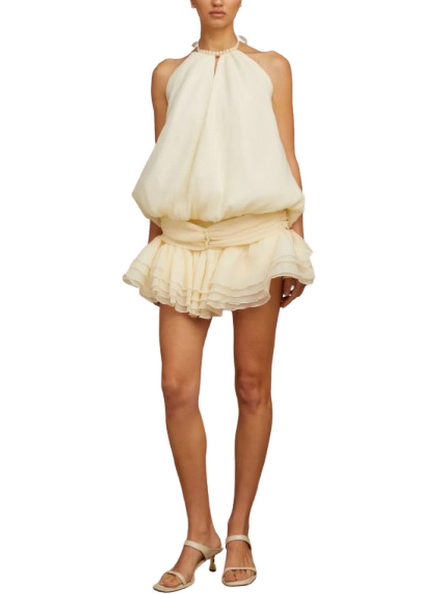 Faux-Pearl Halter-Neck Sleeveless Tiered Mini Dress - Dresses
