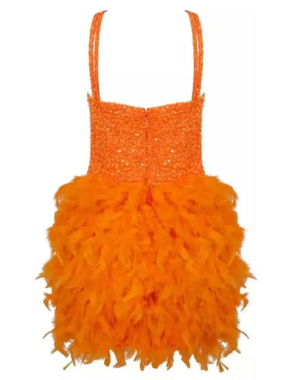 Feather-Trim Sequin-Embellished Bustier Dress - Dresses