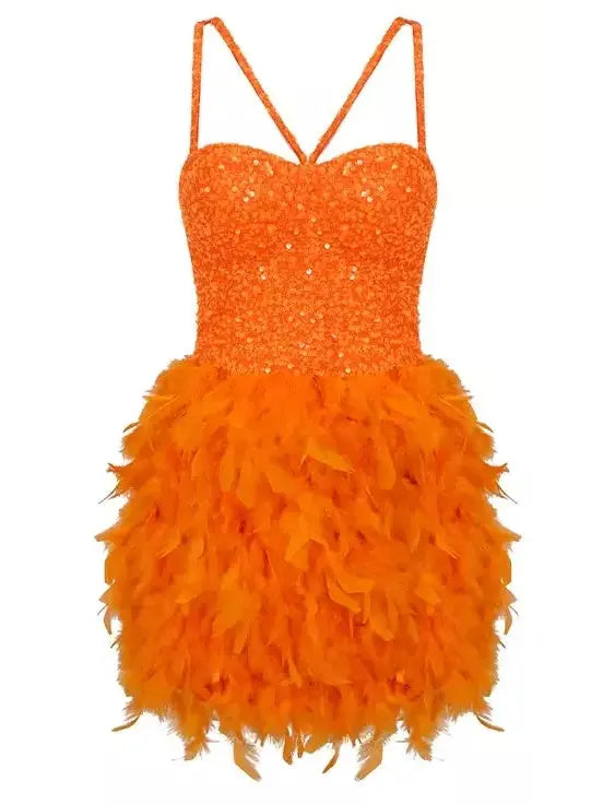 Feather-Trim Sequin-Embellished Bustier Dress - Dresses