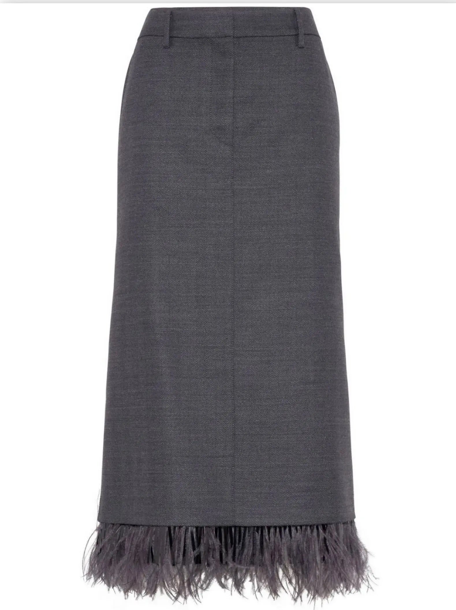 Feather-Trim Wool Pencil Midi Skirt - Skirts