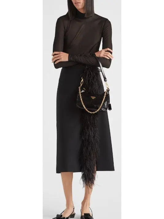 Feather-Trimmed Midi Skirt Black - Skirts