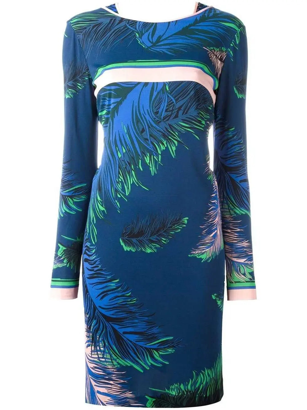 Feathers Printed Dress in Blue - Dresses