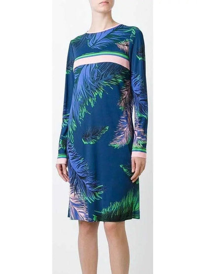 Feathers Printed Dress in Blue - Dresses